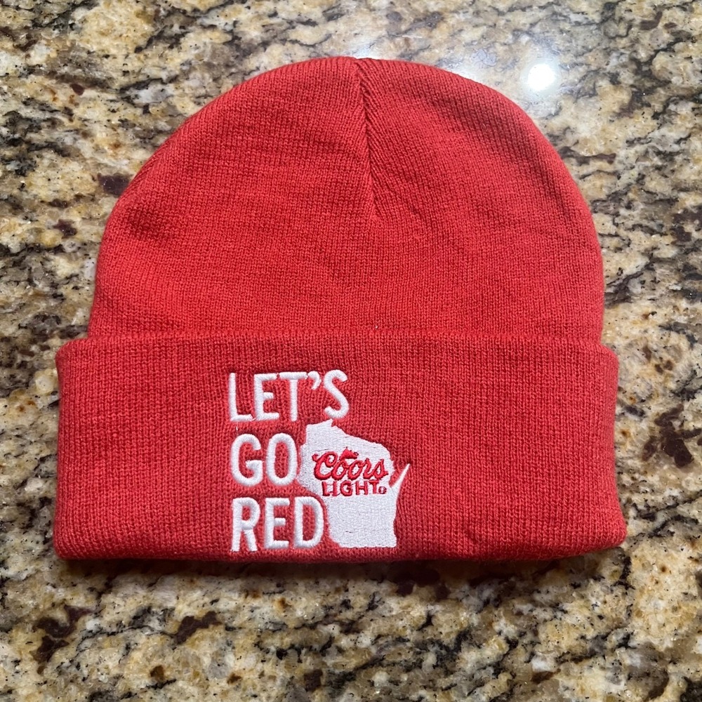 Coors Light Wisconsin Beanie Hat Lets Go Red Red Knit Cuffed Watch Cap OSFM